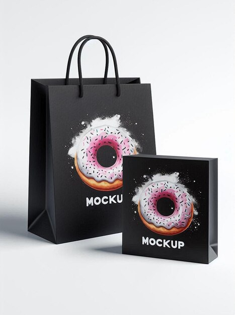 Photo black paper bag mockup