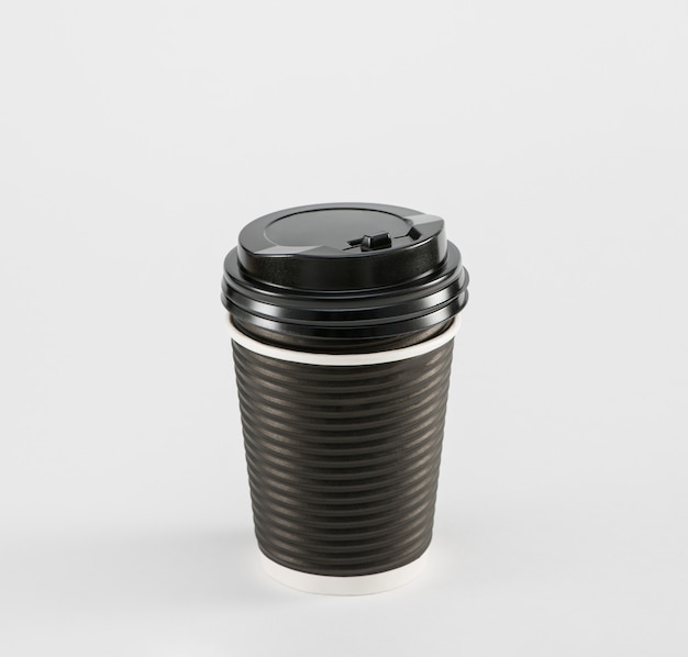 Black paper cup coffee  in takeaway  isolated on white background