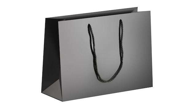 Black paper glossy shopping bag mockup with black handles