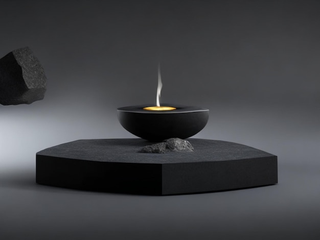 Black pedestal with smoke on a dark background 3d rendering