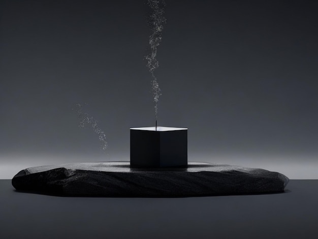 Black pedestal with smoke on a dark background 3d rendering