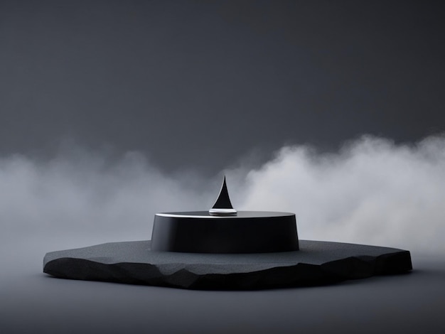 Black pedestal with smoke on a dark background 3d rendering