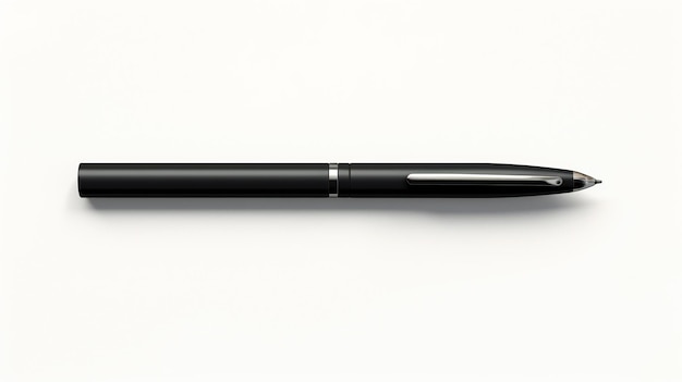 A black pen with a white label that says pen