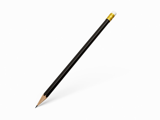 Black pencil on isolated white background 3d illustration