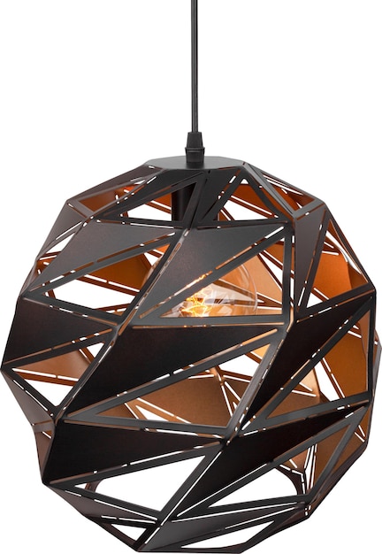 Photo a black pendant light with a metal frame that says'geometric'on it