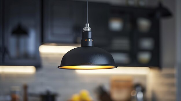 black pendant lighting for kitchen close up photo Shallow DOF Generative AI