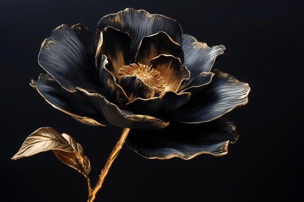 Black peony on a black background Closeup image