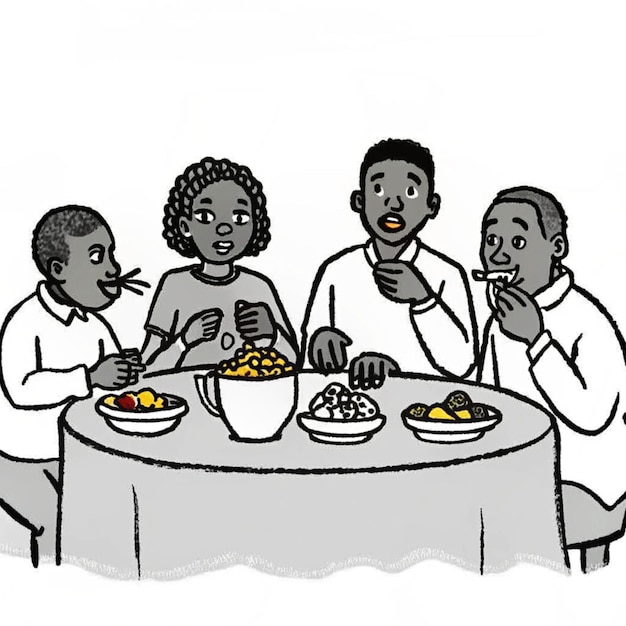 Black people eating illustration