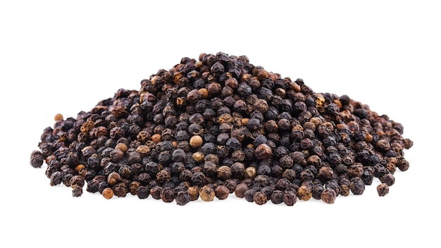 Black pepper corns isolated on white background