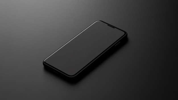 Photo a black phone with a blank screen is shown on a black background