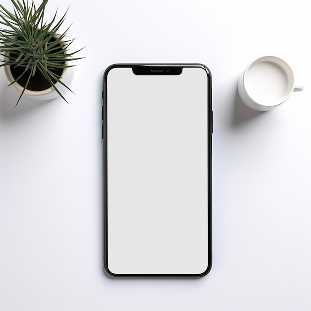 Photo a black phone with a blank screen is on a white background