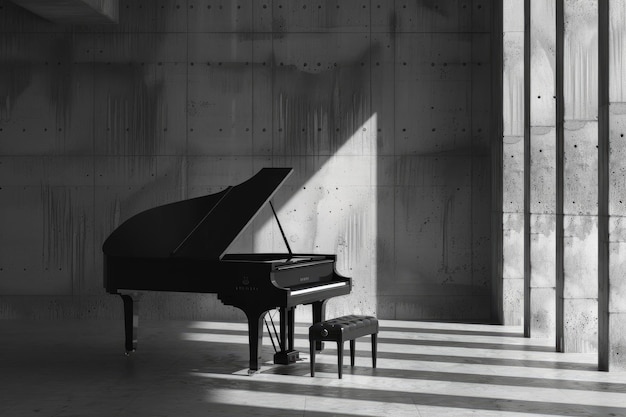 Photo black piano in a concrete room poster