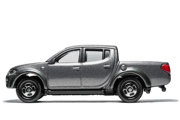 Black Pickup truck Toy  Car on White Background, black  model car isolated