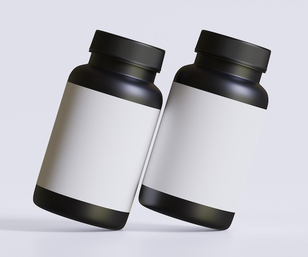 Photo black pill bottle white label for mockup collection illustration 3d rendering perfect for medical