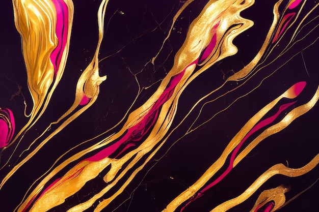 Black pink and gold marble abstract background decorative acrylic paint pouring rock marble texture