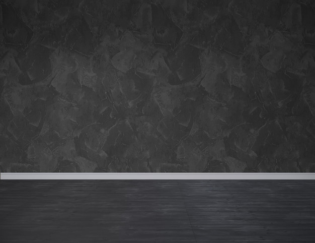 Black Plaster Wall and Black Wooden Floor, Interior Wall Mockup