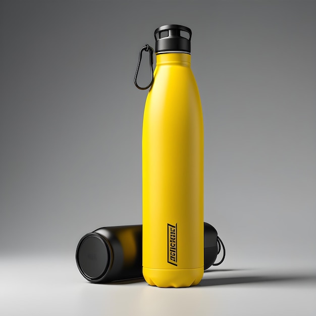 black plastic bottle with dollar sign on yellow background