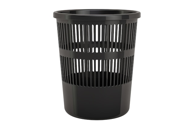 Black plastic garbage bin office trash can 3D rendering