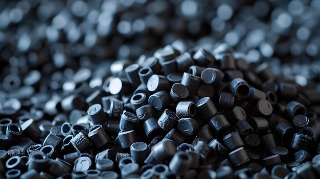 Black plastic pellets Background Closeup Plastic granules Polymer plastic beads resin polymer