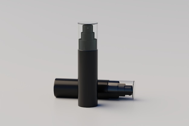 Black Plastic Spray Bottle Mockup Multiple Bottles 3D Rendering