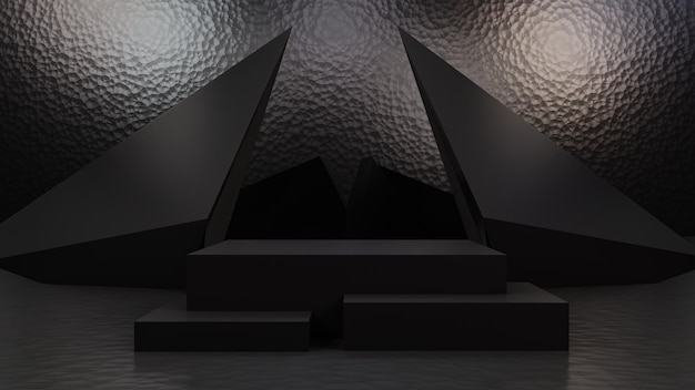 Black podium background stand or blank stage platform or minimal modern showcase pedestal 3d