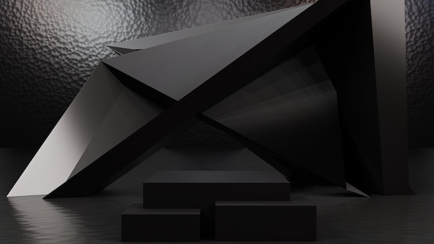 Black podium background stand or blank stage platform or minimal modern showcase pedestal 3d