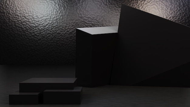 Black podium background stand or blank stage platform or minimal modern showcase pedestal 3d