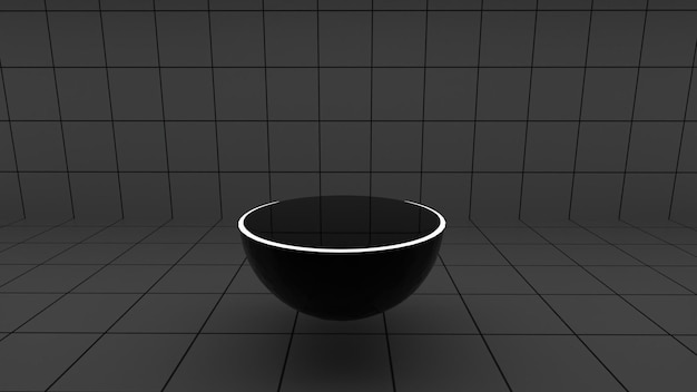 A black podium in a dark room illuminated by white light. 3d render.