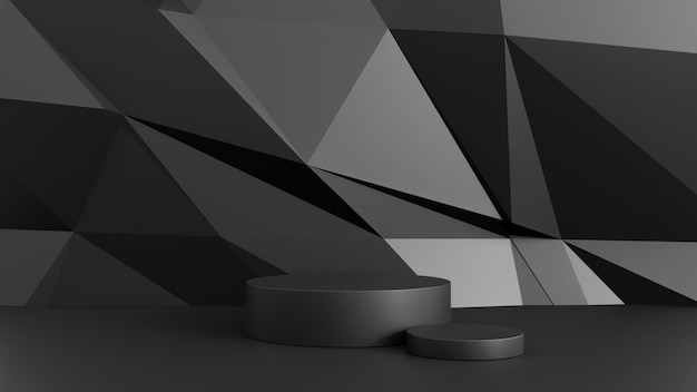 Black podium with dark metallic abstract background