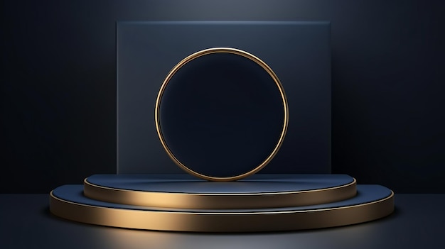 a black podium with a gold ring on it