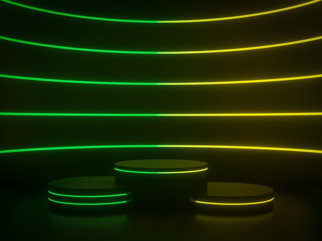 Black podium with gradient neon lights