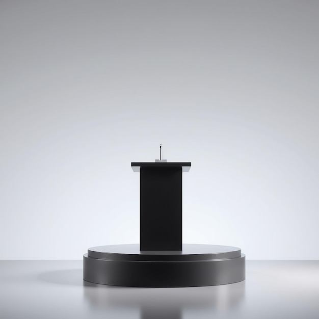 Photo a black podium with a microphone on a white backdrop