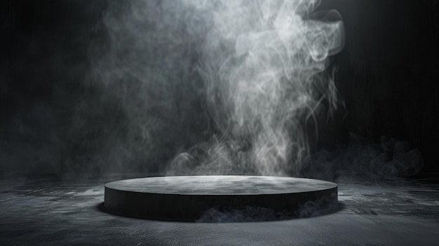 Black Podium With Smoke Background