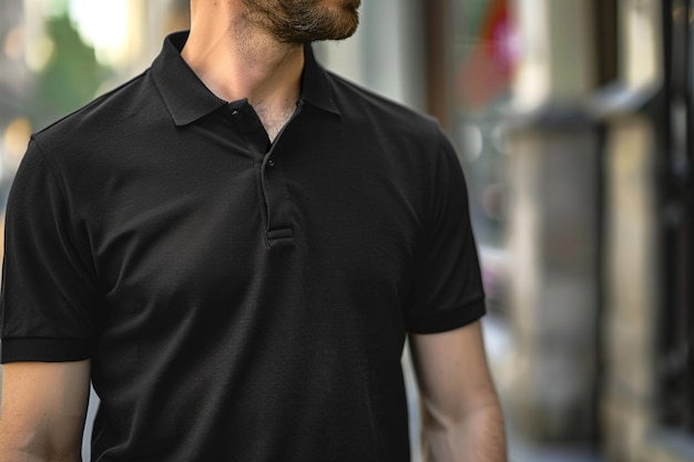 Photo black polo shirt closeup