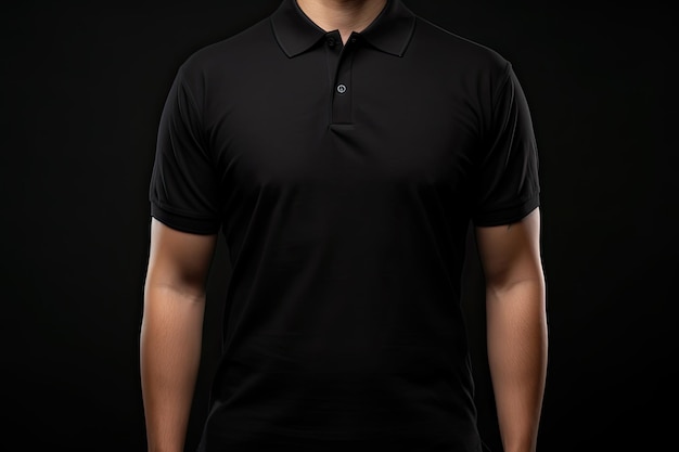 Black Polo shirt clothes on isolated bllack background