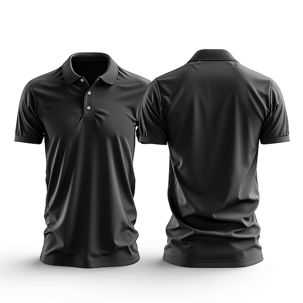 Black Polo Shirt Front and Back View on Gray Background for Apparel Design Mockup