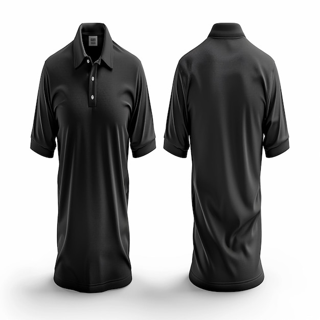 Black Polo Shirt Front and Back View on Gray Background for Apparel Design Mockup