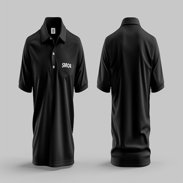 Black Polo Shirt Front and Back View on Gray Background for Apparel Design Mockup