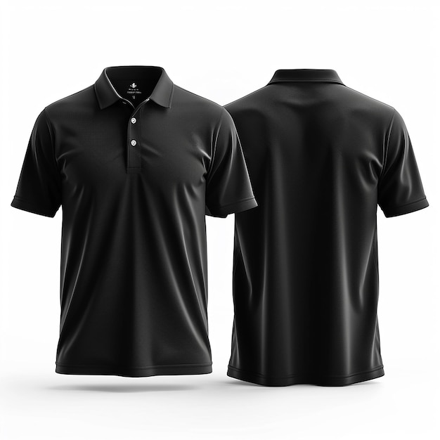 Black Polo Shirt Front and Back View on Gray Background for Apparel Design Mockup