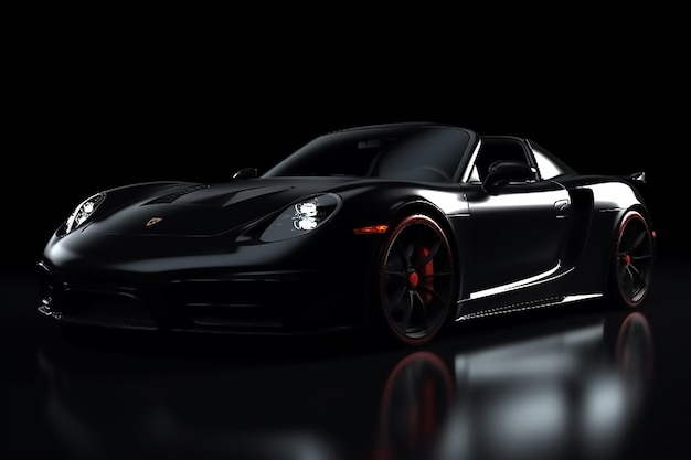 A black porsche with red lights on the front.