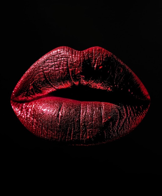 Photo black poster with plump red lips