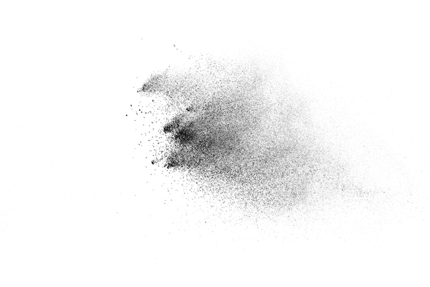 Black powder explosion isolated on white background