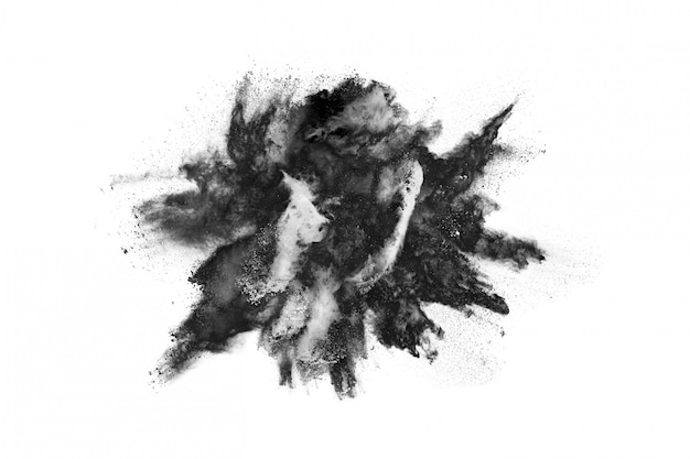 Black powder explosion white background