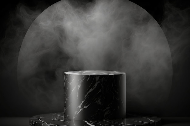 Black product presentation mockup with smoke Podium with copy space Stage display showroom Empty scene Generative AI