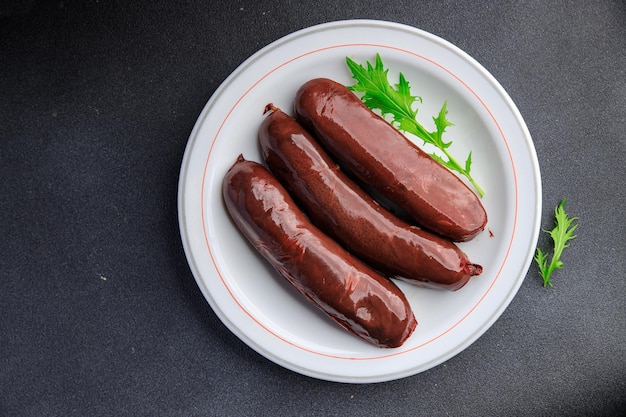 black pudding or bloody sausage healthy meal food snack on the table copy space food background