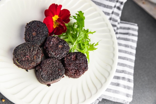 black pudding fresh bloody sausage meal food snack on the table copy space food background rustic