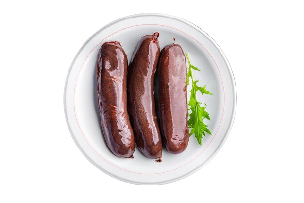 Photo black pudding fresh bloody sausage meal food snack on the table copy space food background rustic