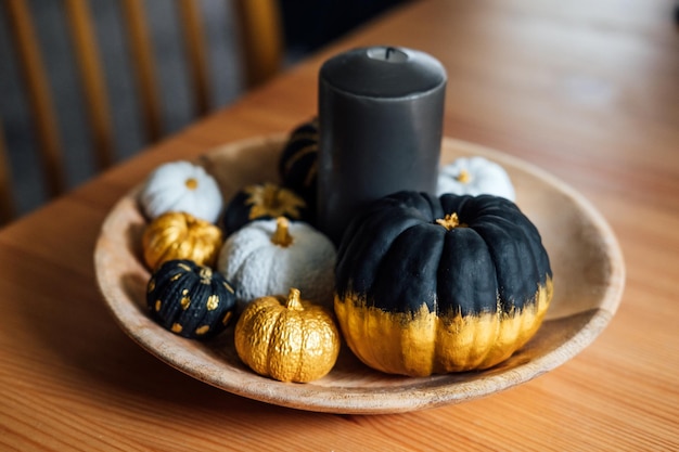 Black pumpkin halloween thanksgiving decor decorative modern minimal indoor composition with black