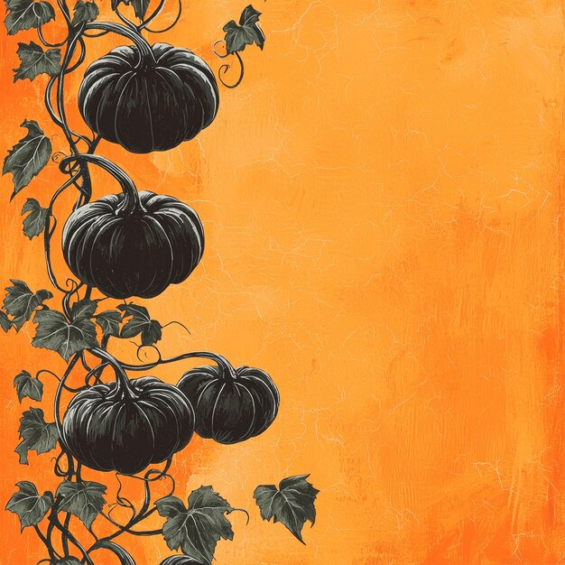 Photo black pumpkins on orange background