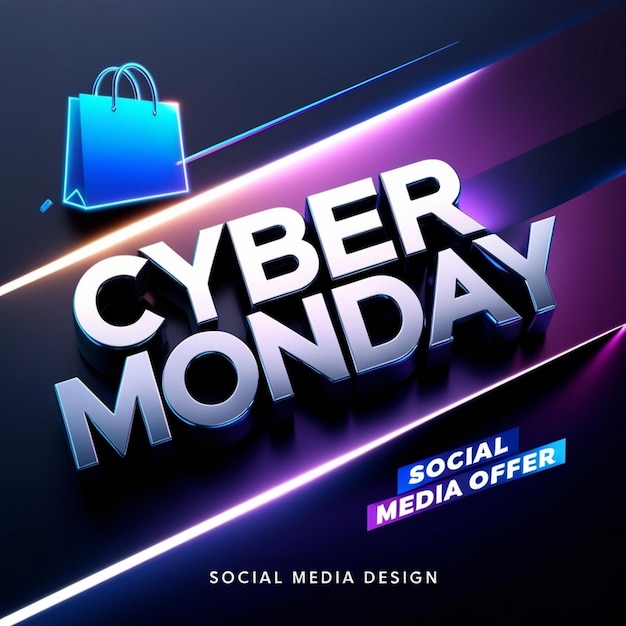 a black and purple poster that says cyber monday sale